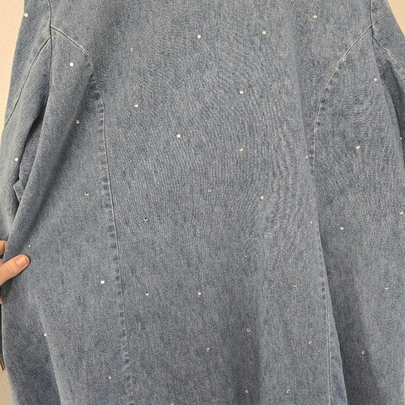 Ladies QUACKER FACTORY 1-button Lined Denim Jacket w/ BLING, Plus 2X Easter - Picture 10 of 14